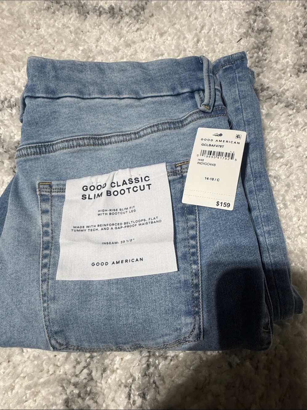 Good American Light Blue Denim Jeans in Branded Packaging Msrp $159 14-18